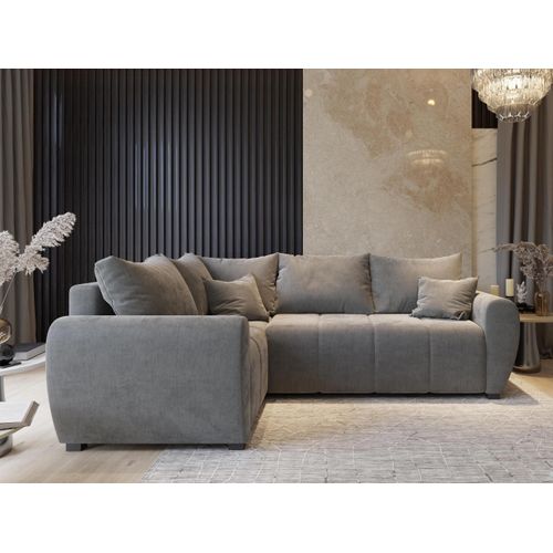 Canapé D'angle Madison Noir En Peluche Avec Fonction De Couchage