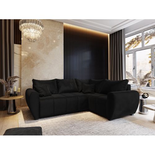Canapé D'angle Madison Noir En Peluche Avec Fonction De Couchage