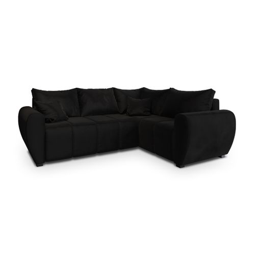 Canapé D'angle Madison Noir En Peluche Avec Fonction De Couchage