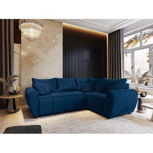 Canapé D'angle Madison Bleu En Peluche Avec Fonction De Couchage