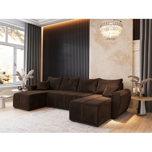 Canapé D'angle Madison Marron En Peluche Avec Fonction De Couchage