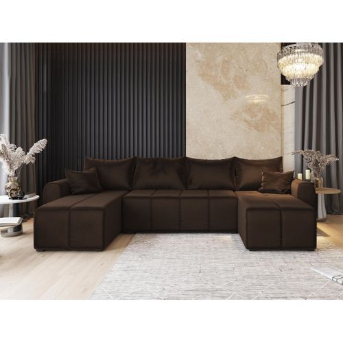 Canapé D'angle Madison Marron En Peluche Avec Fonction De Couchage