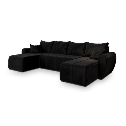 Canapé D'angle Madison Noir En Peluche Avec Fonction De Couchage