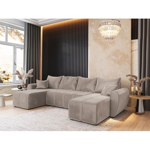 Canapé D'angle Madison Beige En Peluche Avec Fonction De Couchage
