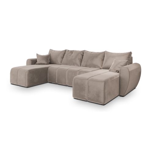Canapé D'angle Madison Beige En Peluche Avec Fonction De Couchage
