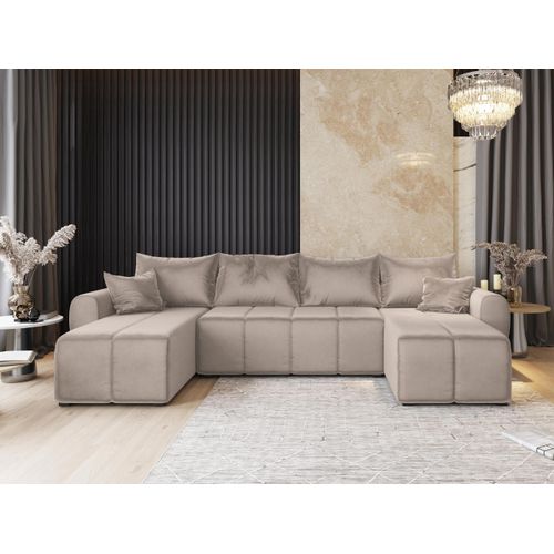 Canapé D'angle Madison Beige En Peluche Avec Fonction De Couchage