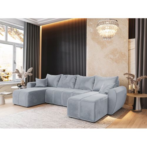 Canapé D'angle Madison Gris Clair En Peluche Avec Fonction De Couchage