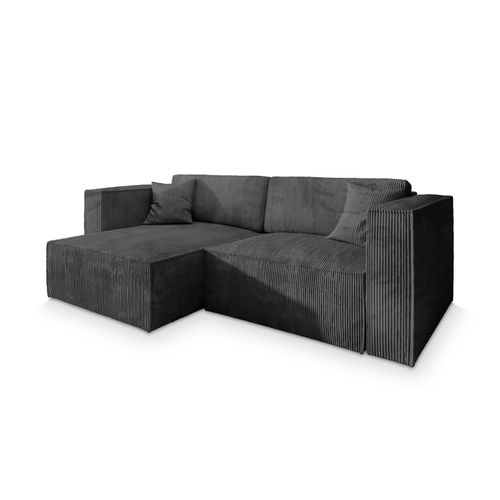 Canapé D'angle Nerio Gris En Velours Côtelé Avec Fonction De Couchage