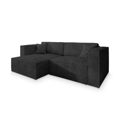 Canapé D'angle Nerio Noir En Velours Côtelé Avec Fonction De Couchage