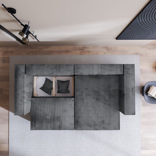 Canapé D'angle Nerio Gris En Velours Côtelé Avec Fonction De Couchage