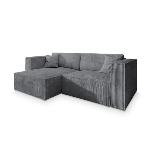 Canapé D'angle Nerio Gris En Velours Côtelé Avec Fonction De Couchage