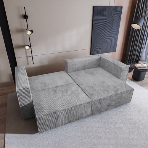 Canapé D'angle Nerio Gris Clair En Velours Côtelé Avec Fonction De Couchage