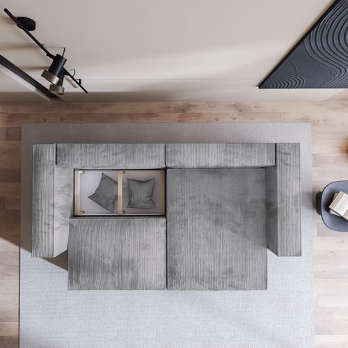 Canapé D'angle Nerio Gris Clair En Velours Côtelé Avec Fonction De Couchage