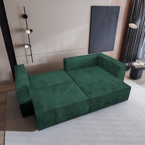 Canapé D'angle Nerio Vert Sapin En Velours Côtelé Avec Fonction De Couchage