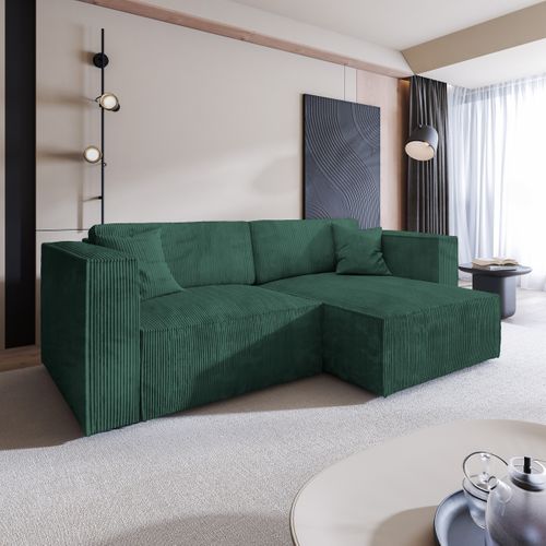 Canapé D'angle Nerio Vert Sapin En Velours Côtelé Avec Fonction De Couchage