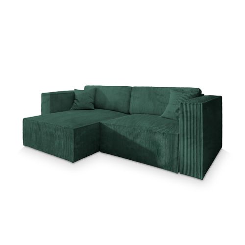 Canapé D'angle Nerio Vert Sapin En Velours Côtelé Avec Fonction De Couchage