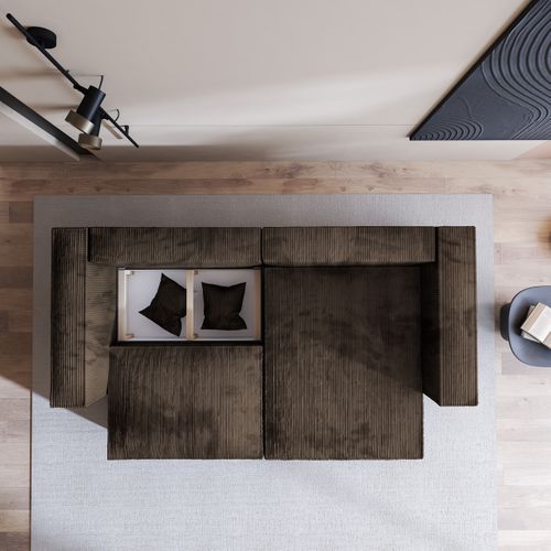 Canapé D'angle Nerio Marron En Velours Côtelé Avec Fonction De Couchage