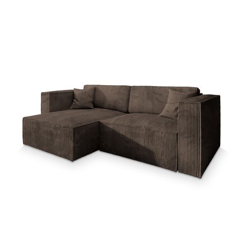 Canapé D'angle Nerio Marron En Velours Côtelé Avec Fonction De Couchage