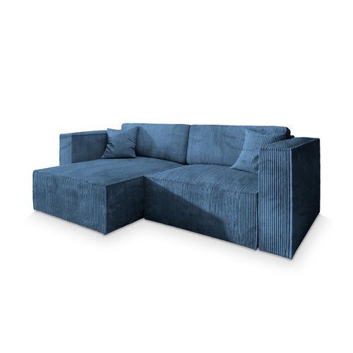 Canapé D'angle Nerio Bleu En Velours Côtelé Avec Fonction De Couchage