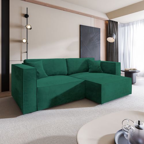 Canapé D'angle Nerio Vert Sapin En Velours Avec Fonction De Couchage