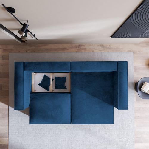 Canapé D'angle Nerio Bleu En Velours Avec Fonction De Couchage