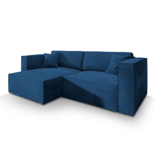 Canapé D'angle Nerio Bleu En Velours Avec Fonction De Couchage