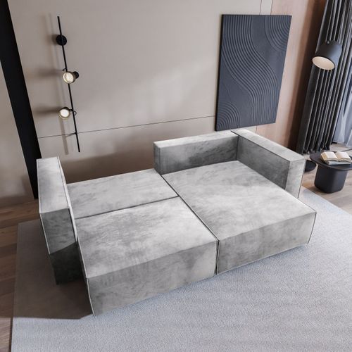 Canapé D'angle Nerio Gris Clair En Velours Avec Fonction De Couchage