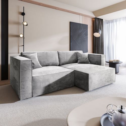 Canapé D'angle Nerio Gris Clair En Velours Avec Fonction De Couchage