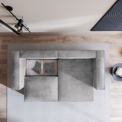 Canapé D'angle Nerio Gris Clair En Velours Avec Fonction De Couchage