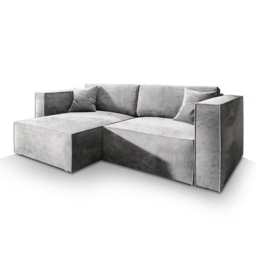 Canapé D'angle Nerio Gris Clair En Velours Avec Fonction De Couchage