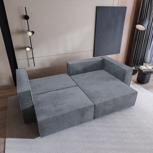 Canapé D'angle Nerio Gris En Velours Avec Fonction De Couchage