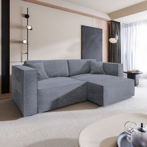 Canapé D'angle Nerio Gris En Velours Avec Fonction De Couchage