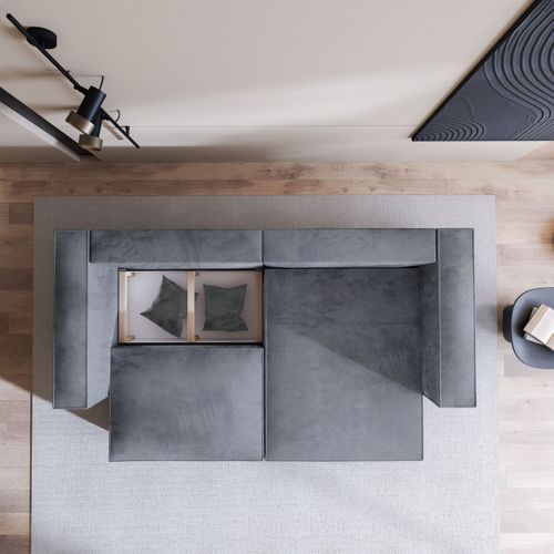 Canapé D'angle Nerio Gris En Velours Avec Fonction De Couchage