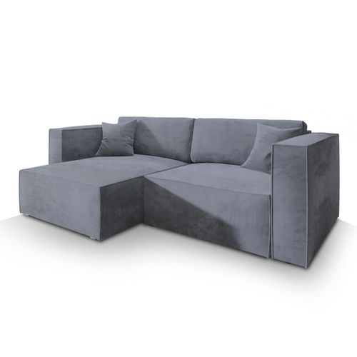 Canapé D'angle Nerio Gris En Velours Avec Fonction De Couchage