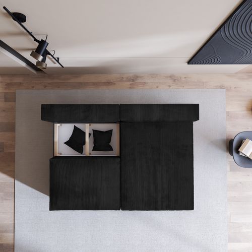 Canapé D'angle Fioro Noir En Velours Côtelé Avec Fonction De Couchage