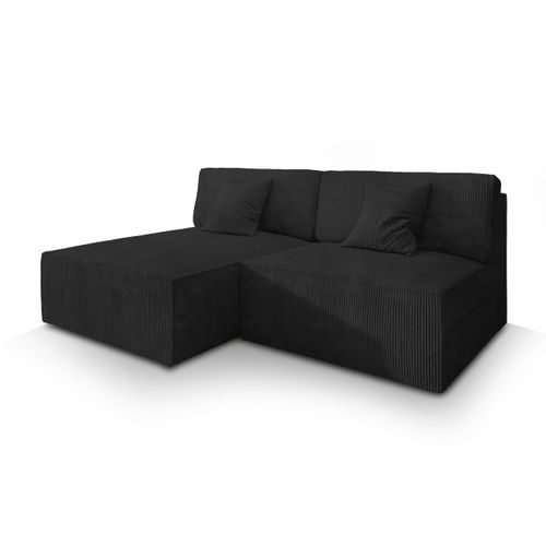 Canapé D'angle Fioro Noir En Velours Côtelé Avec Fonction De Couchage