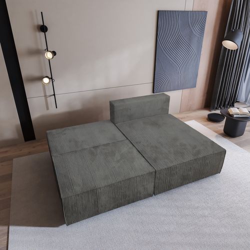 Canapé D'angle Fioro Gris En Velours Côtelé Avec Fonction De Couchage