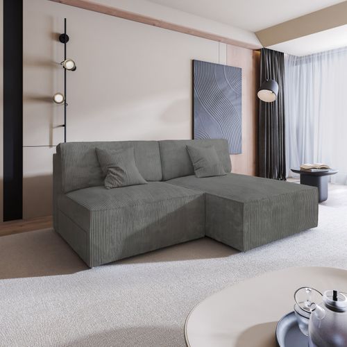 Canapé D'angle Fioro Gris En Velours Côtelé Avec Fonction De Couchage