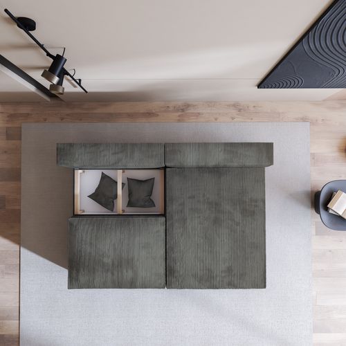 Canapé D'angle Fioro Gris En Velours Côtelé Avec Fonction De Couchage