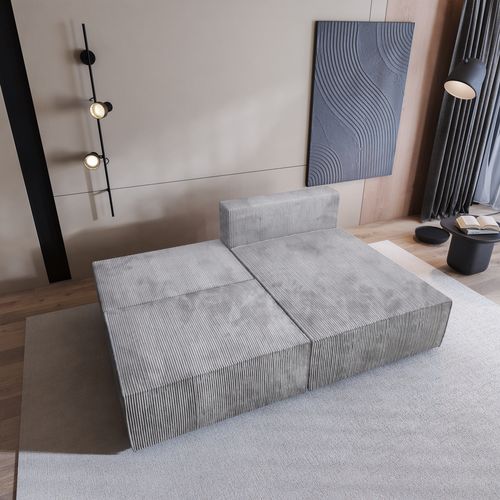 Canapé D'angle Fioro Gris Clair En Velours Côtelé Avec Fonction De Couchage