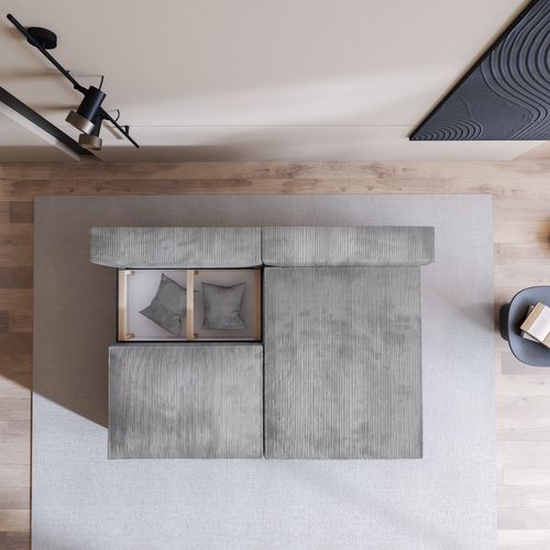 Canapé D'angle Fioro Gris Clair En Velours Côtelé Avec Fonction De Couchage