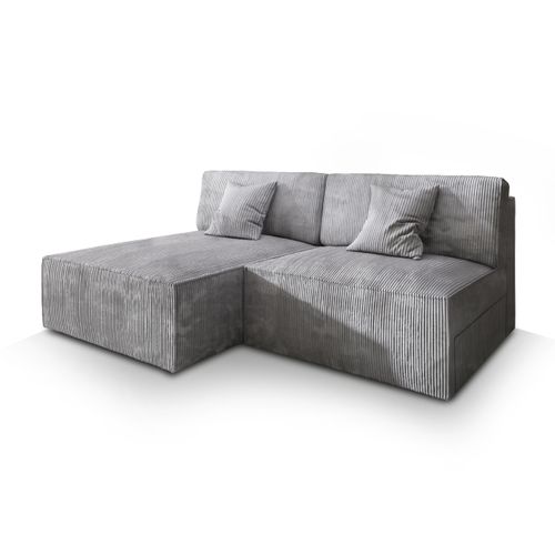 Canapé D'angle Fioro Gris Clair En Velours Côtelé Avec Fonction De Couchage