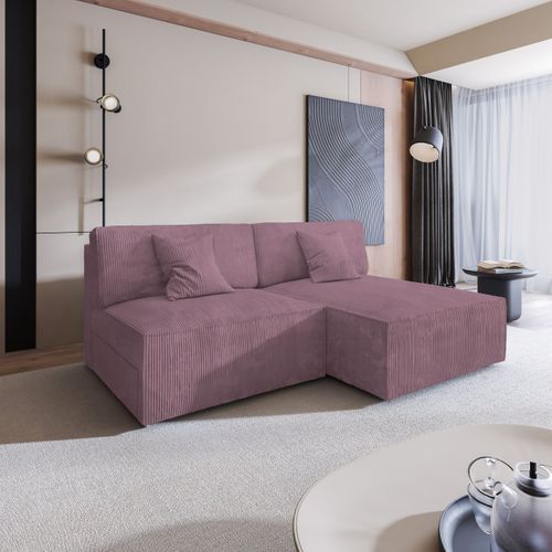 Canapé D'angle Fioro Violet En Velours Côtelé Avec Fonction De Couchage