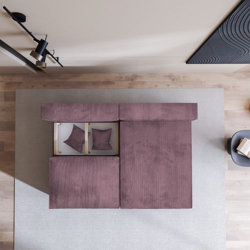 Canapé D'angle Fioro Violet En Velours Côtelé Avec Fonction De Couchage