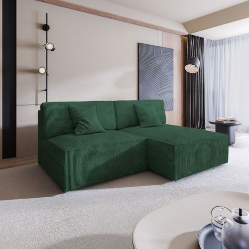 Canapé D'angle Fioro Vert Sapin En Velours Côtelé Avec Fonction De Couchage