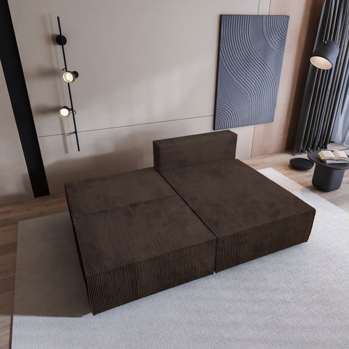 Canapé D'angle Fioro Marron En Velours Côtelé Avec Fonction De Couchage