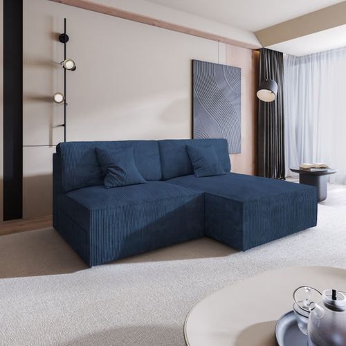 Canapé D'angle Fioro Bleu En Velours Côtelé Avec Fonction De Couchage