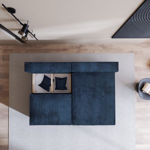 Canapé D'angle Fioro Bleu En Velours Côtelé Avec Fonction De Couchage