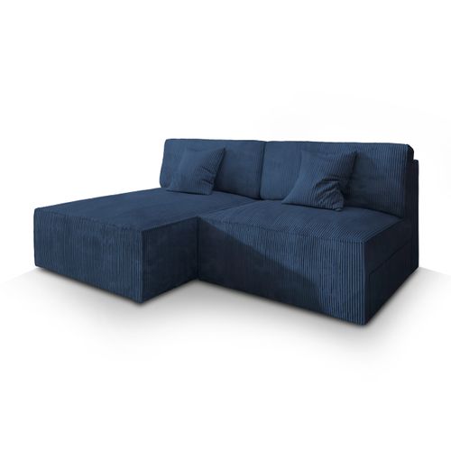 Canapé D'angle Fioro Bleu En Velours Côtelé Avec Fonction De Couchage