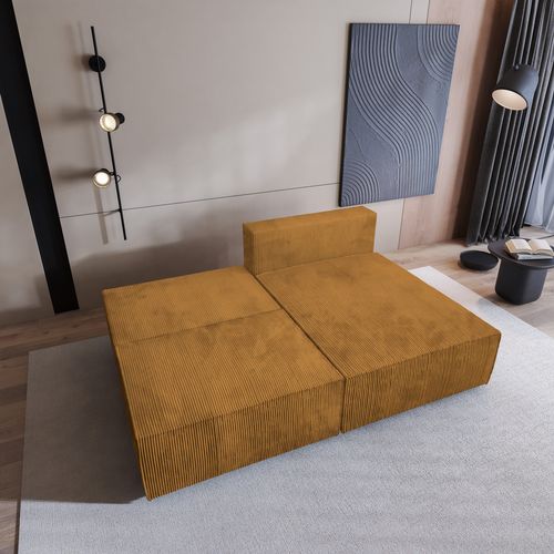 Canapé D'angle Fioro Jaune En Velours Côtelé Avec Fonction De Couchage